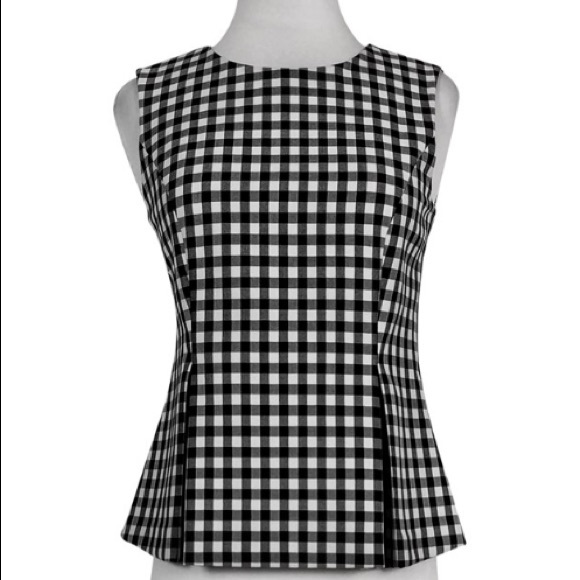 DVF Sleeveless Gingham Peplum Top, Size 4 - Picture 7 of 7
